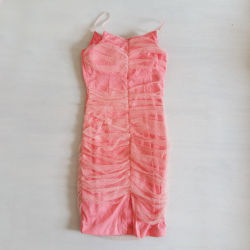 Đầm ôm body phối ren lưới màu hồng